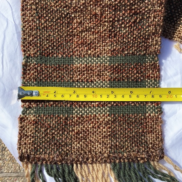 NEW Scarf Unisex handmade woven brown green fringe soft long acrylic fringe - Picture 5 of 10
